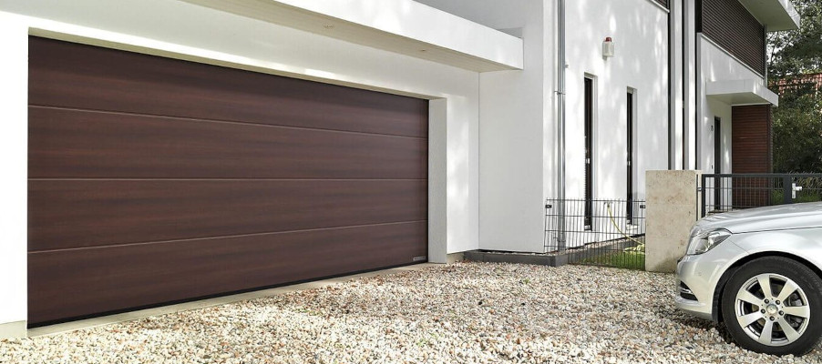 Garagedeur Hörmann duragrain walnoot terra L profilering